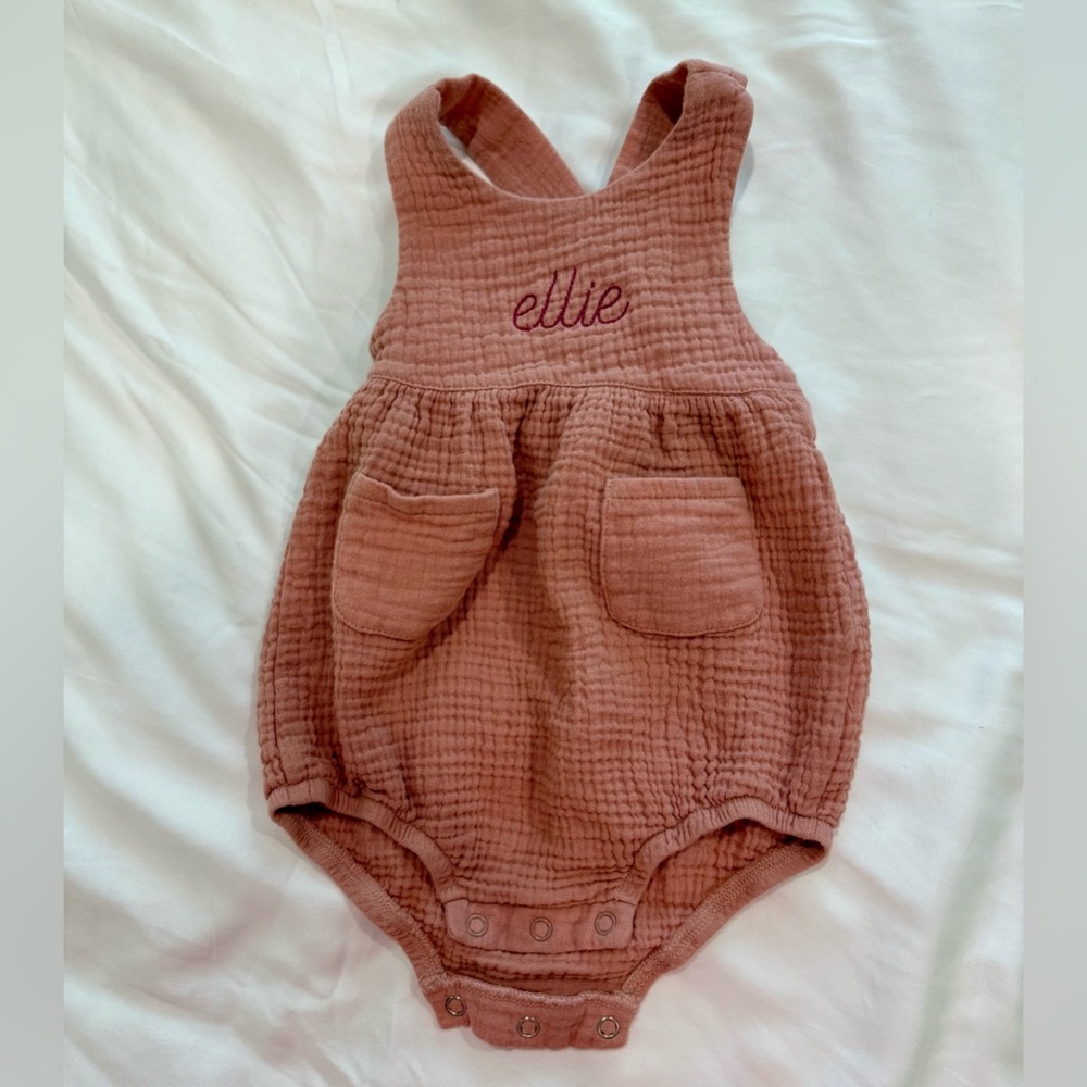 “Ellie” Pink Baby Romper with Pockets